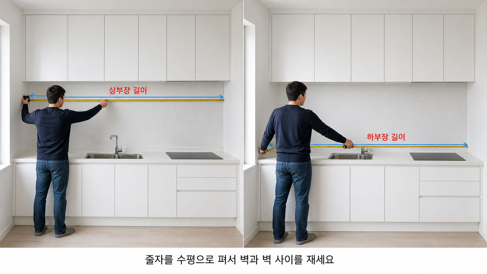 사람이 줄자로 실측하는 모습
